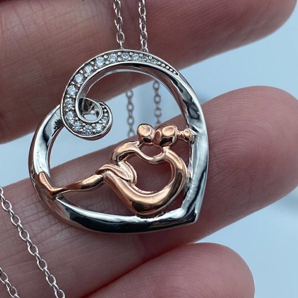 Mom And Child Sterling Silver Rose Gold CZ Necklace